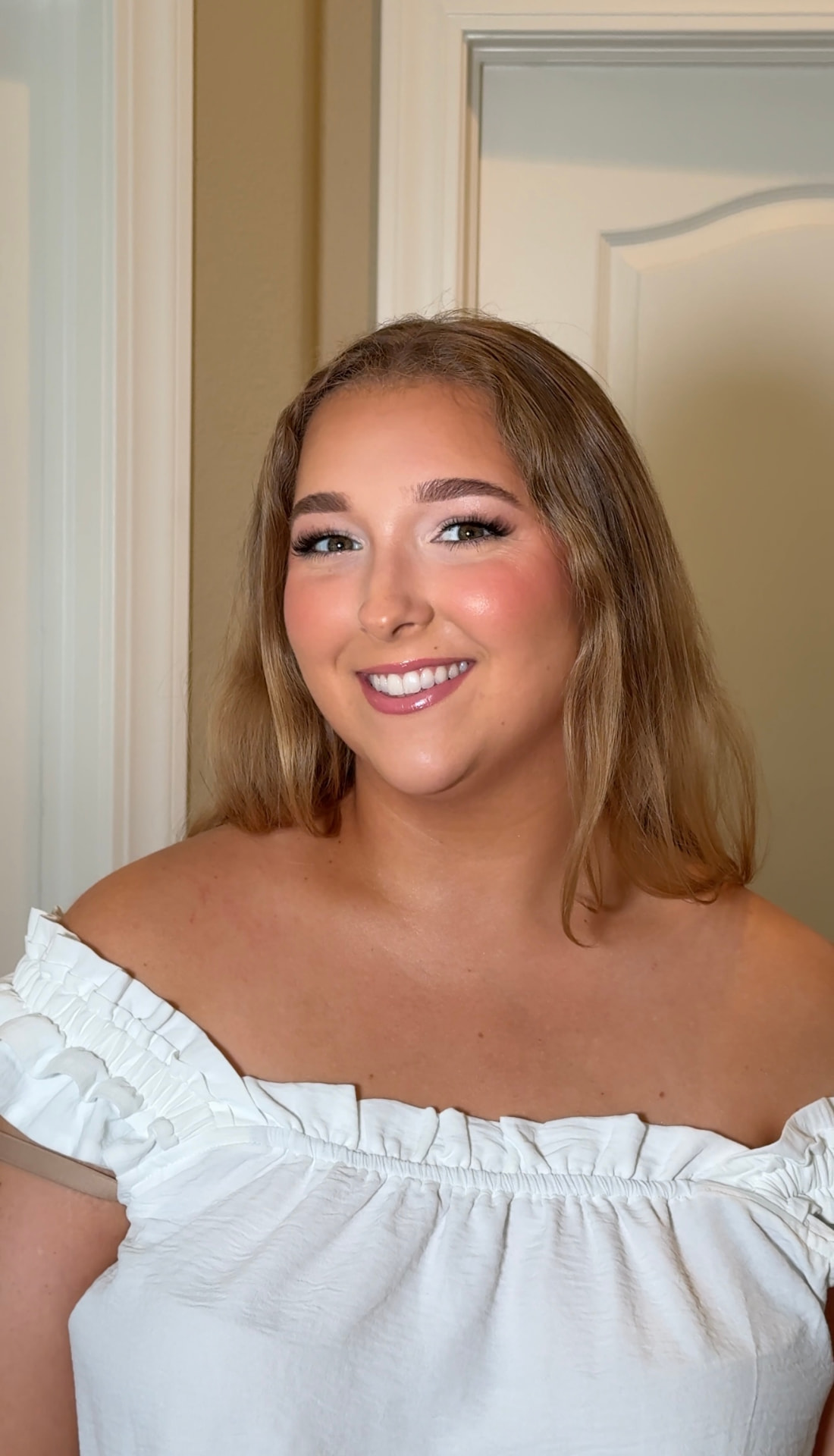Dewy glam with pink blush and glossy lips for a special event